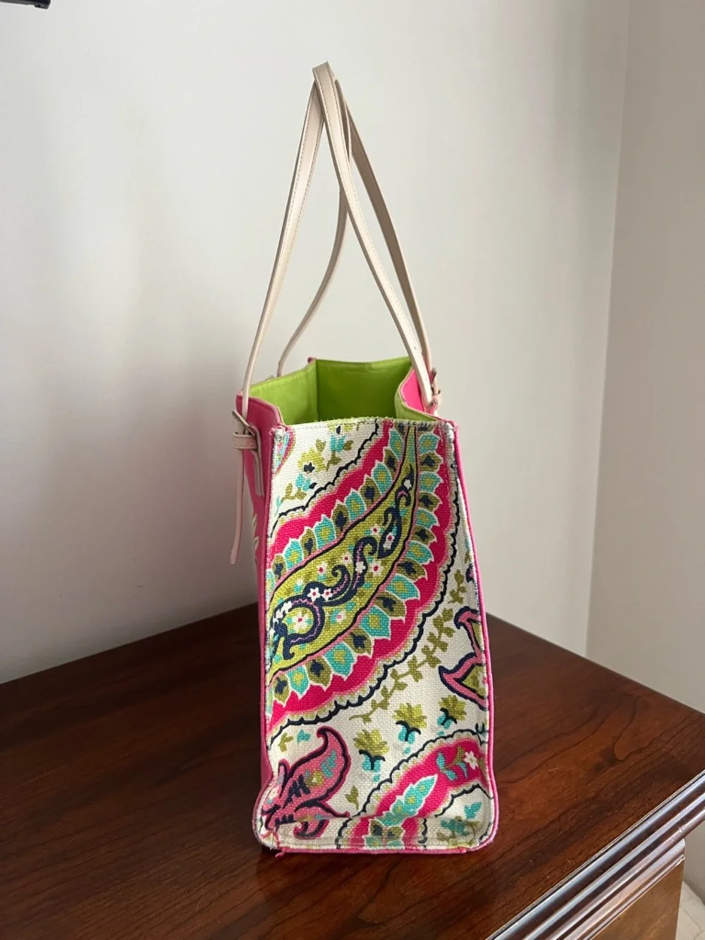 Spartina 449 Pink Pineapple Canvas Tote with Neutral Straps and Matching Wallet